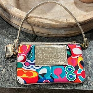 Coach poppy Multicolor Signature Pop Art Wristlet with Gold Hardware